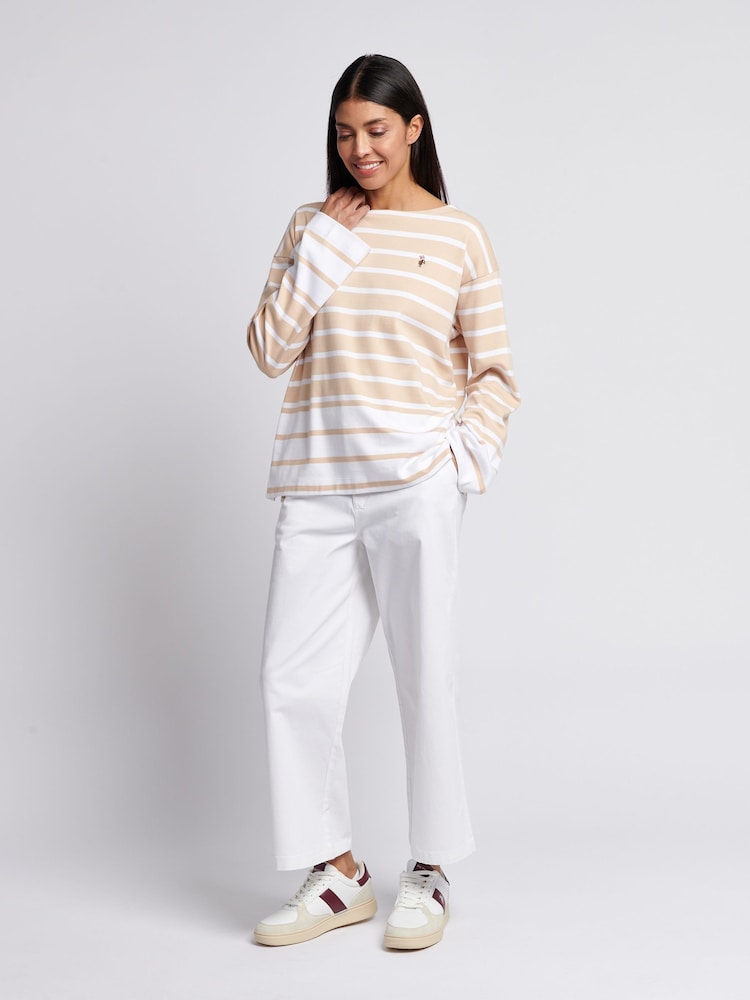 U.S. Polo Assn Natural Womens Colour Block Stripe Boatneck T-Shirt - Image 4 of 8