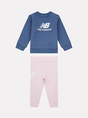 New Balance Pink Kids Stacked Logo Crew and Leggings Set - Image 1 of 5