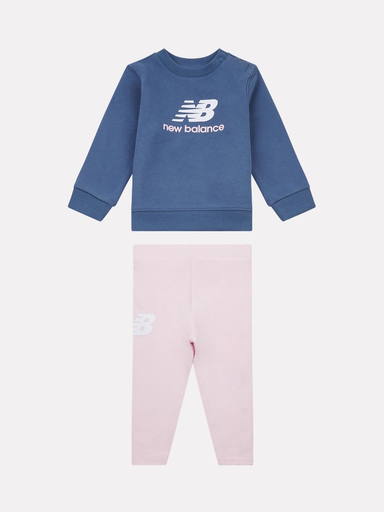 New Balance Pink Kids Stacked Logo Crew and Leggings Set - Image 1 of 5