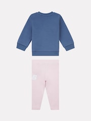 New Balance Pink Kids Stacked Logo Crew and Leggings Set - Image 2 of 5