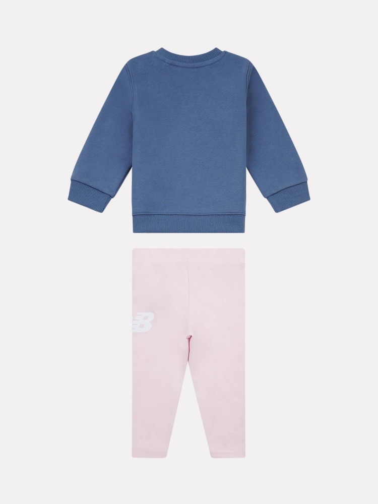 New Balance Pink Kids Stacked Logo Crew and Leggings Set - Image 2 of 5