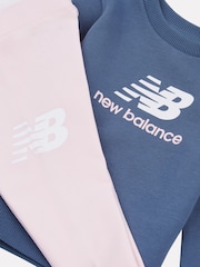 New Balance Pink Kids Stacked Logo Crew and Leggings Set - Image 3 of 5