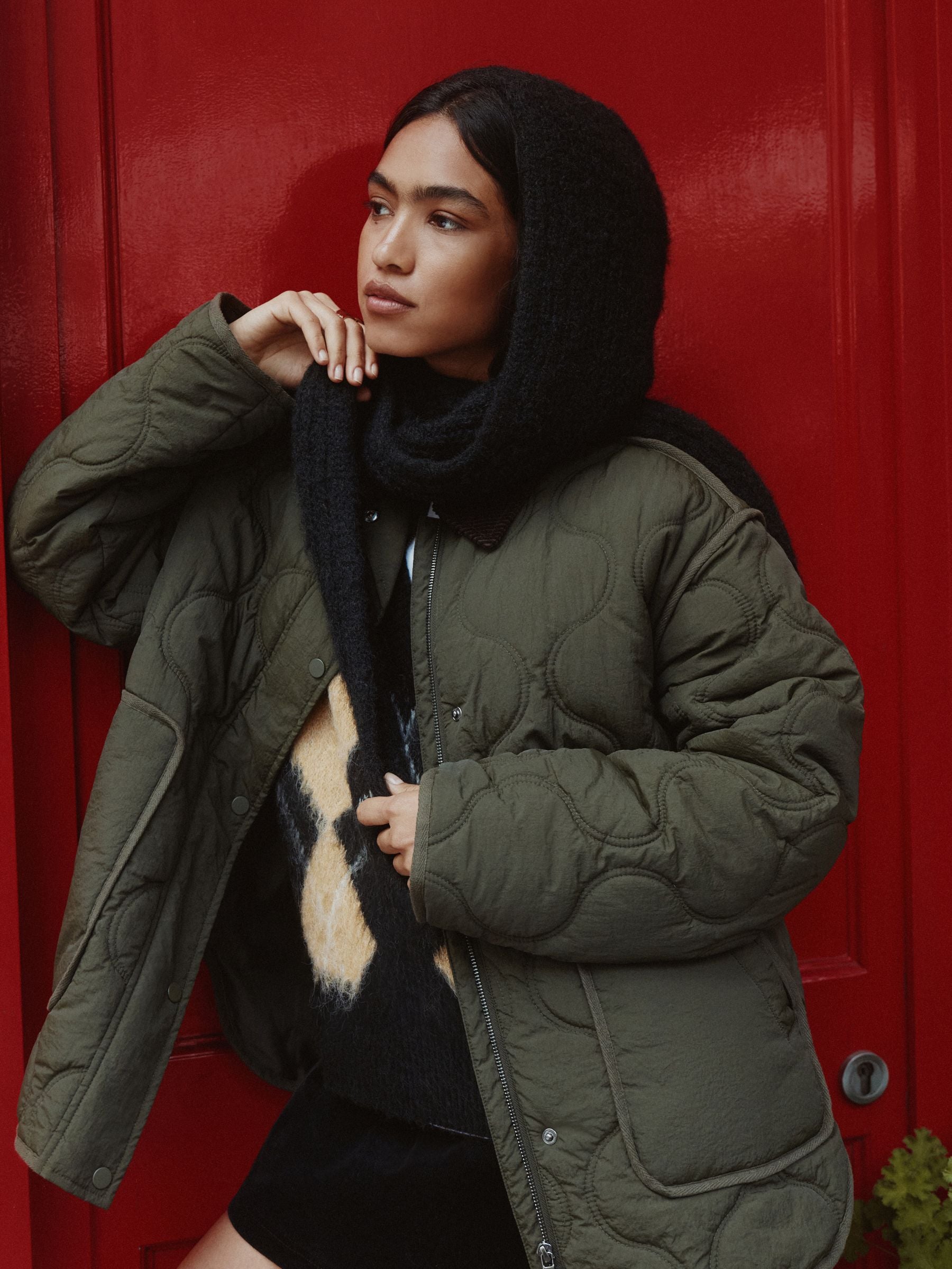 Buy Black Knitted Hooded Scarf from Next Canada