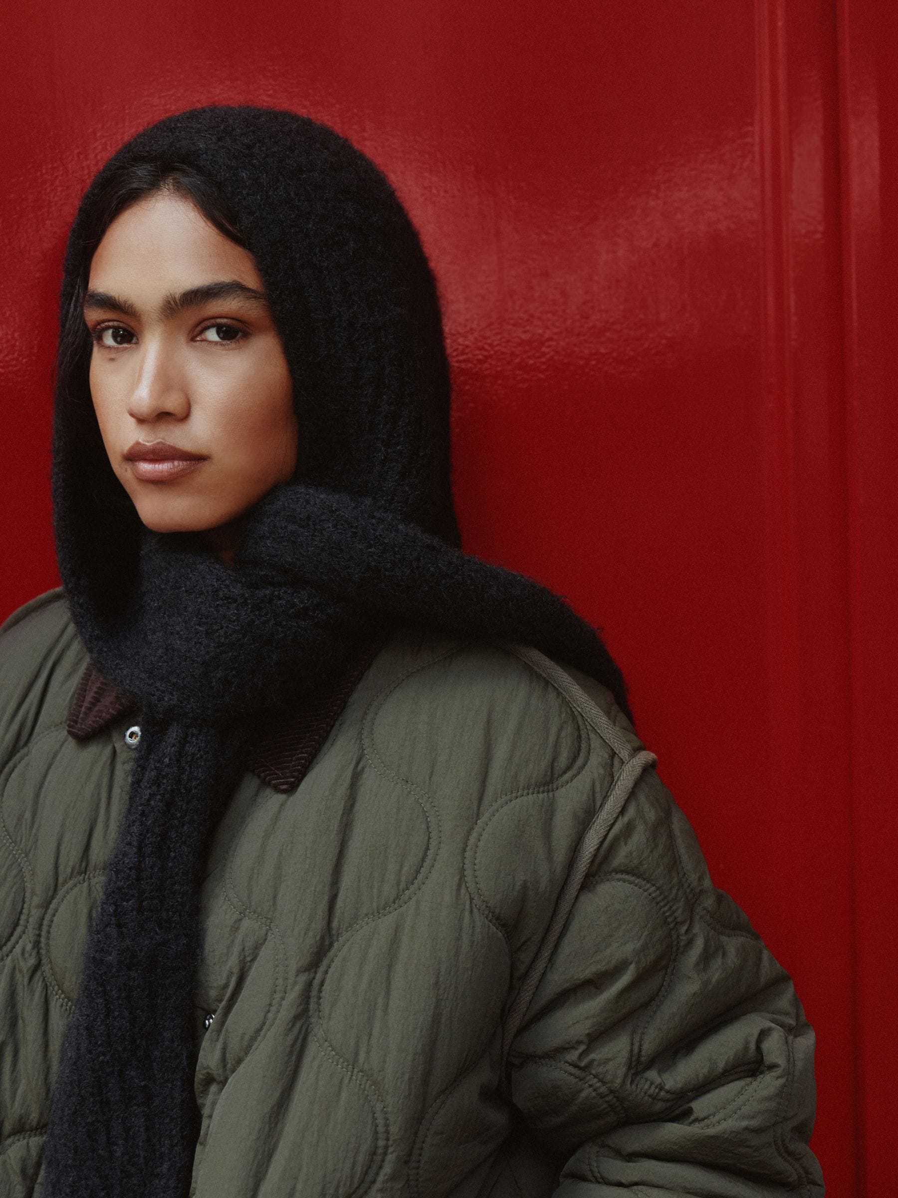 Buy Black Knitted Hooded Scarf from Next Australia