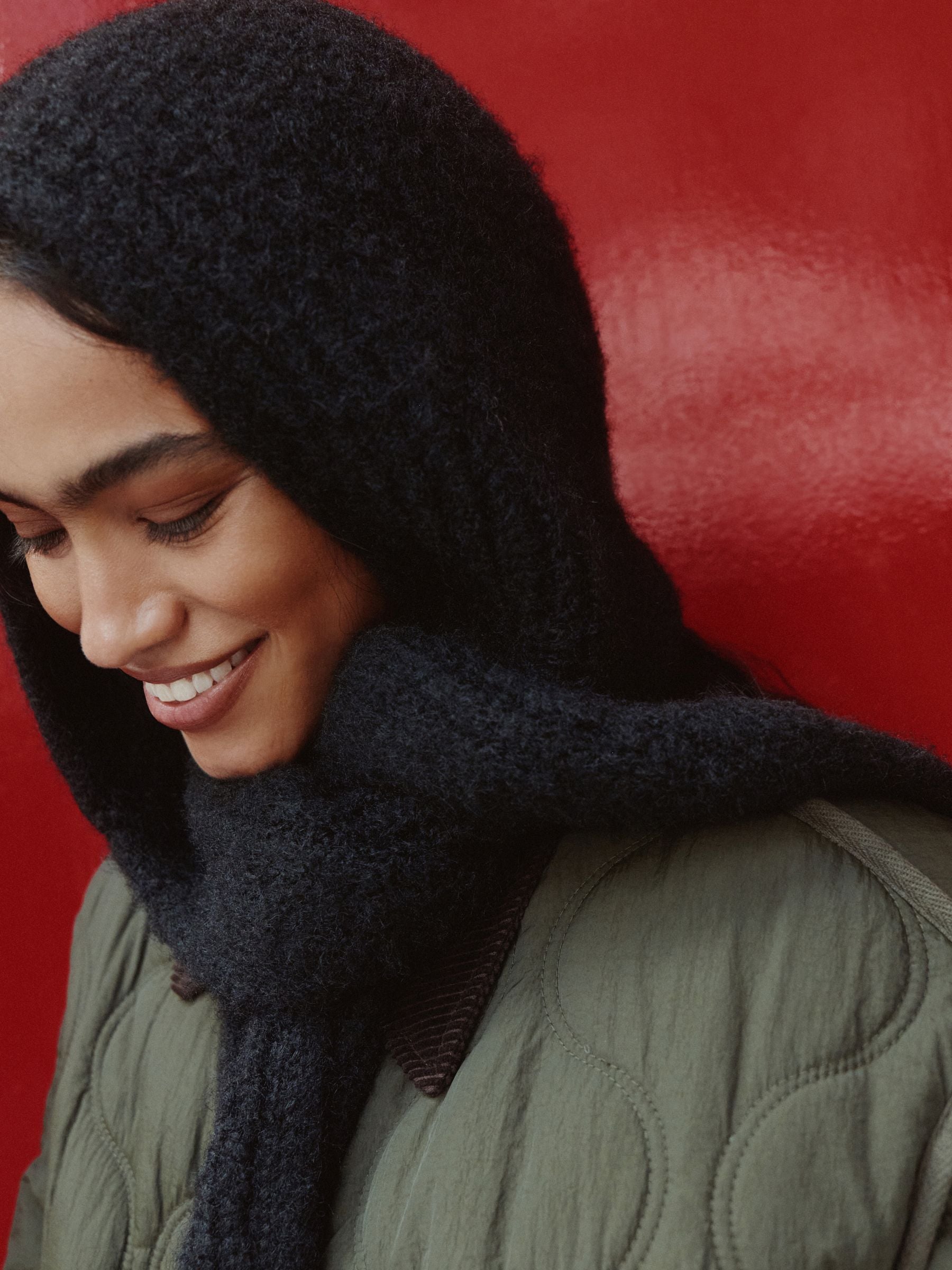 Buy Black Knitted Hooded Scarf from Next Canada