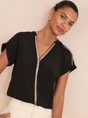 Love & Roses Black Sequin V-Neck Blouse - Image 1 of 4