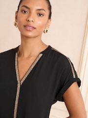 Love & Roses Black Sequin V-Neck Blouse - Image 2 of 4