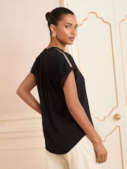 Love & Roses Black Sequin V-Neck Blouse - Image 4 of 4