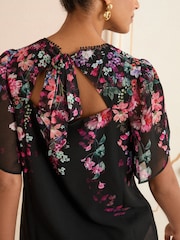 Love & Roses Black Floral Print Crew Neck Short Sleeve Blouse - Image 3 of 4