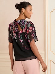 Love & Roses Black Floral Print Crew Neck Short Sleeve Blouse - Image 4 of 4