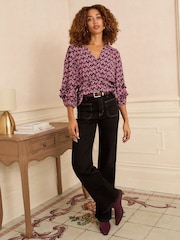 Pink Geo Print - Blusa peplum com decote em V Love & Roses 3/4 e manga - Imagem 3 de 4