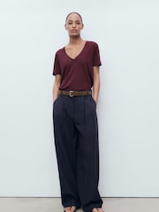 Mango Red Linen Short Sleeve T-Shirt - Image 1 of 6