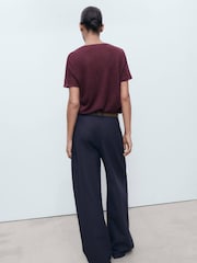 Mango Red Linen Short Sleeve T-Shirt - Image 4 of 6