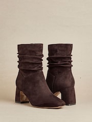 Linzi Brown Maven Ruched Block Heel Ankle Boots - Image 1 of 5
