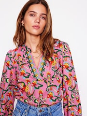 Boden Pink Cotton Notch Neck Top - Image 1 of 5