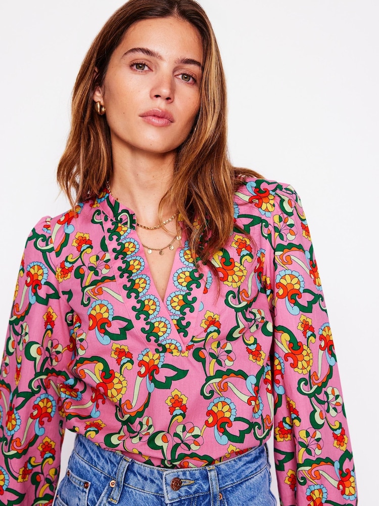 Boden Pink Cotton Notch Neck Top - Image 1 of 5