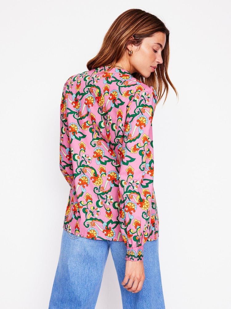 Boden Pink Cotton Notch Neck Top - Image 2 of 5