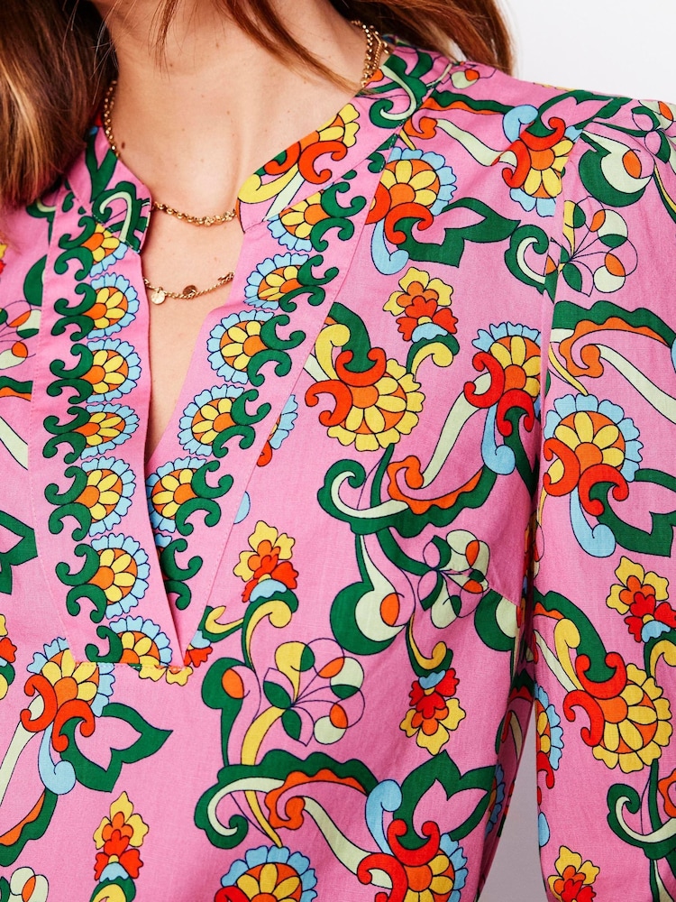 Boden Pink Cotton Notch Neck Top - Image 4 of 5