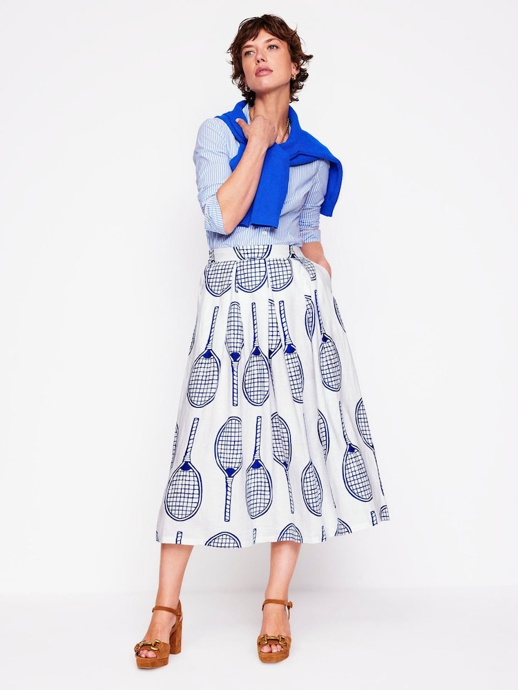 Boden Cream Verity Linen Tennis Midi Skirt - Image 1 of 5