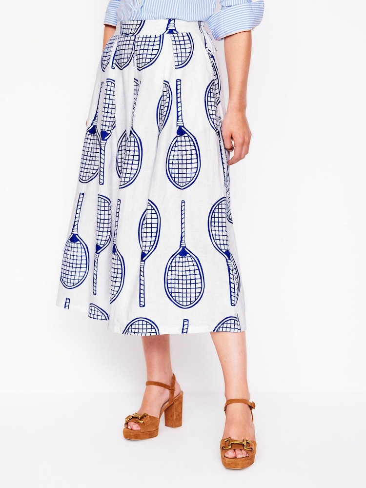 Boden Cream Verity Linen Tennis Midi Skirt - Image 2 of 5