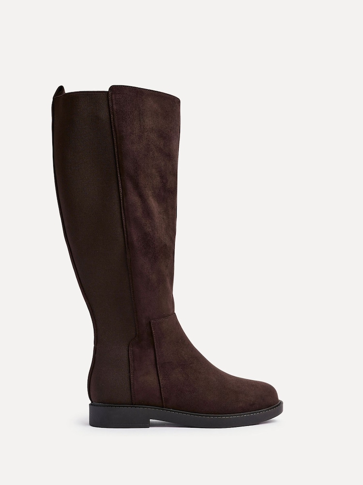 Linzi Brown Wide Fit Wide Fit Steel High Leg Boots With Stretch Panel - Image 2 of 5 Linzi Brown Wide Fit Wide Fit Steel High Leg Boots With Stretch Panel - Image 2 of 5