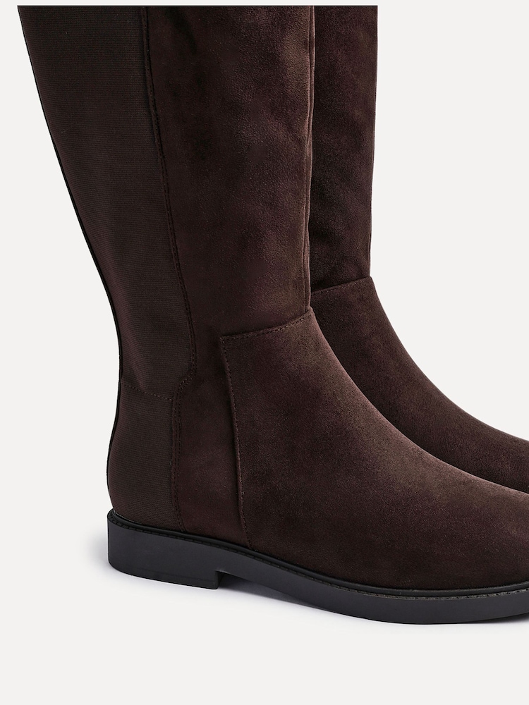 Linzi Brown Wide Fit Wide Fit Steel High Leg Boots With Stretch Panel - Image 5 of 5 Linzi Brown Wide Fit Wide Fit Steel High Leg Boots With Stretch Panel - Image 5 of 5