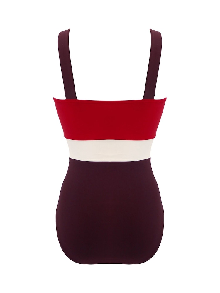 Pour Moi Red Palm Springs Colour Block Tummy Control Swimsuit - Image 4 of 4