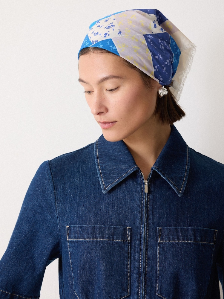 Jigsaw Blue Patchwork Bandana Scarf - Image 2 of 3