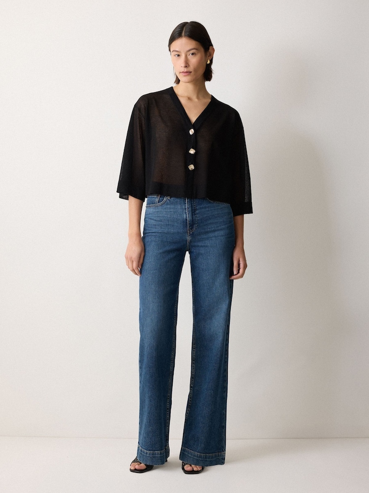 Jigsaw Black Sheer Linen Blend Cardigan - Image 2 of 5