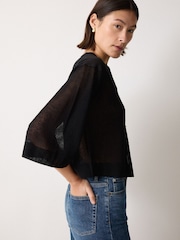 Jigsaw Black Sheer Linen Blend Cardigan - Image 3 of 5