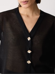 Jigsaw Black Sheer Linen Blend Cardigan - Image 4 of 5