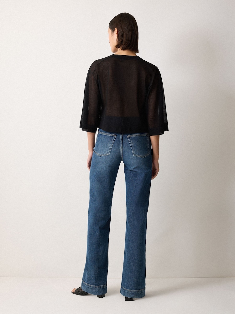 Jigsaw Black Sheer Linen Blend Cardigan - Image 5 of 5