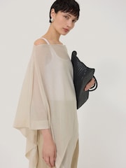 Jigsaw Cream Sheer Linen Blend Poncho - Image 1 of 6