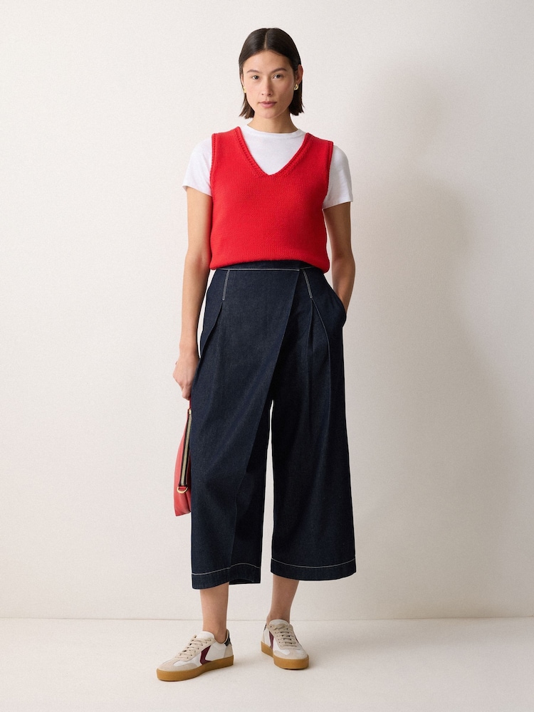 Jigsaw Blue Denim Wrap Front Trousers - Image 1 of 1 Jigsaw Blue Denim Wrap Front Trousers - Image 1 of 1