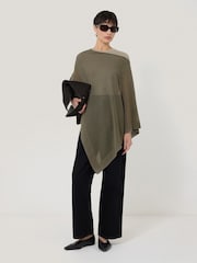 Jigsaw Green Sheer Linen Blend Poncho - Image 3 of 7