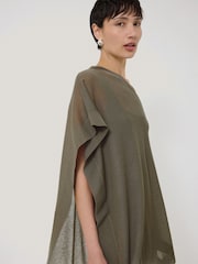 Jigsaw Green Sheer Linen Blend Poncho - Image 5 of 7