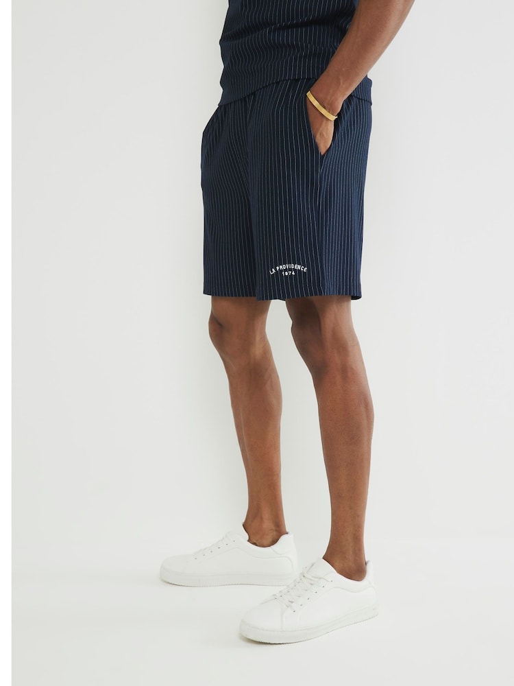 River Island Blue Regular Fit Stripe Shorts - Image 2 of 4 River Island Blue Regular Fit Stripe Shorts - Image 2 of 4