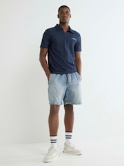 River Island Blue Slim Fit Stripe Open Neck Polo Shirt - Image 2 of 4