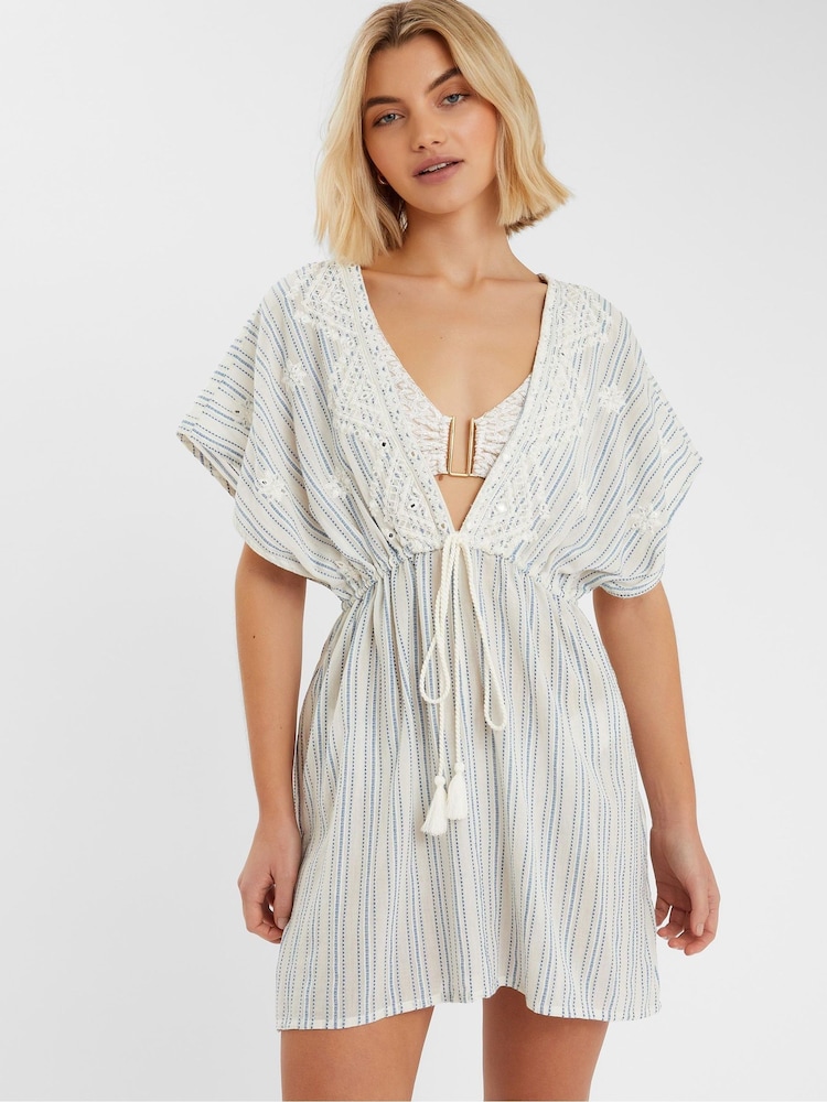 Accessorize Blue Mini Embroidered Stripe Coverup - Image 1 of 4
