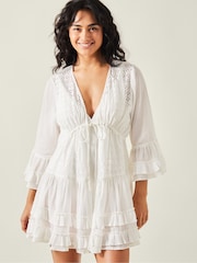 Accessorize White Broderie Ruffle Mini Kaftan Coverup - Image 1 of 4
