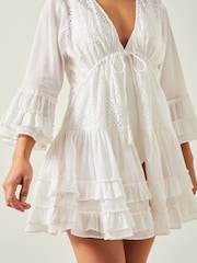 Accessorize White Broderie Ruffle Mini Kaftan Coverup - Image 2 of 4
