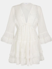Accessorize White Broderie Ruffle Mini Kaftan Coverup - Image 4 of 4