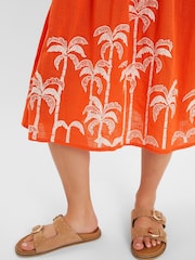 Accessorize Orange Palm Embroidered Puff Sleeve Midi Dress - Image 2 of 4