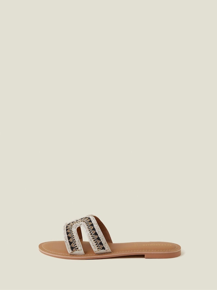 Accessorize Black Beaded Cut Out Slide Sandals - Image 2 of 3 Accessorize Black Beaded Cut Out Slide Sandals - Image 2 of 3