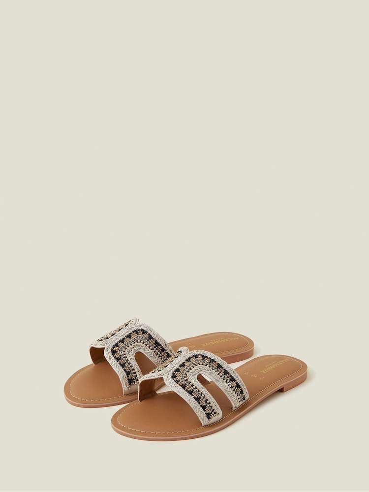 Accessorize Black Beaded Cut Out Slide Sandals - Image 3 of 3