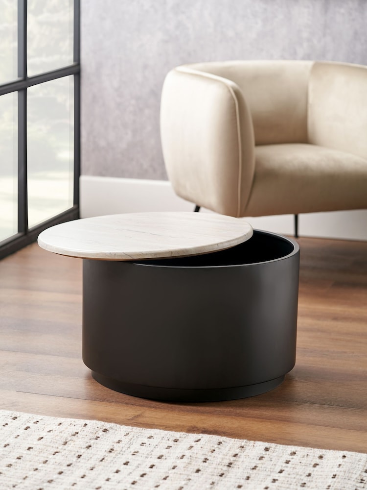 Pacific Black Remy Marble Effect and Metal Storage Coffee Table - Image 2 of 6