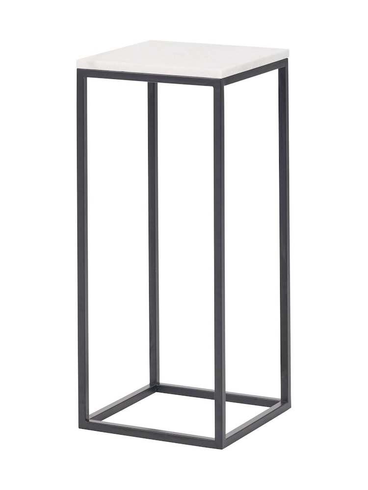Pacific White Kalani Marble and Metal Tall Square Side Table - Image 6 of 6