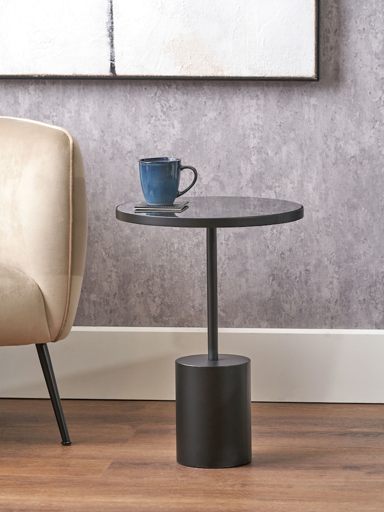 Pacific Black Enzo Marble and Metal Cylinder Base Side Table - Image 1 of 6