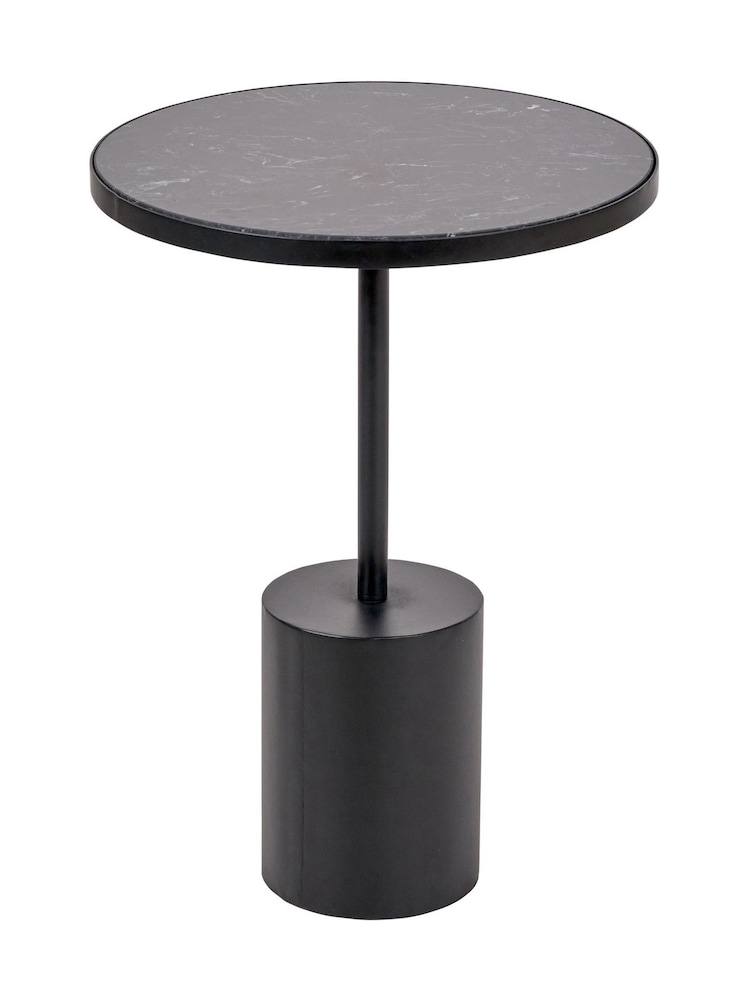 Pacific Black Enzo Marble and Metal Cylinder Base Side Table - Image 2 of 6