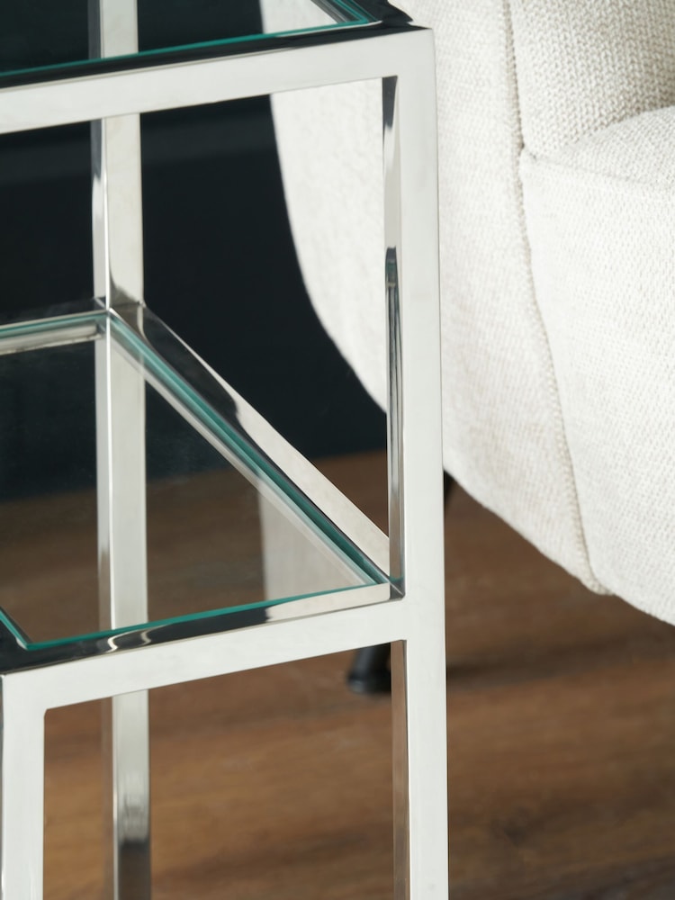 Pacific Silver Aleandra Glass and Metal Side Table - Image 2 of 6